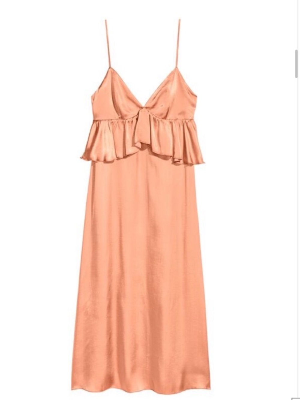 H&M Peach Satin Slip Dress with Ruffle Bodice